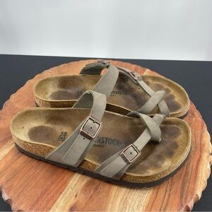 Birkenstock Mayari taupe birko-flor toe loop strappy slide sandals sz 38 US 7